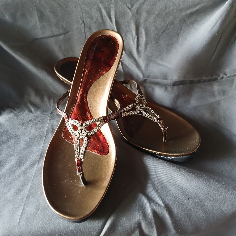 Reaction Kenneth Cole Bronze Sandals with Rhinestones